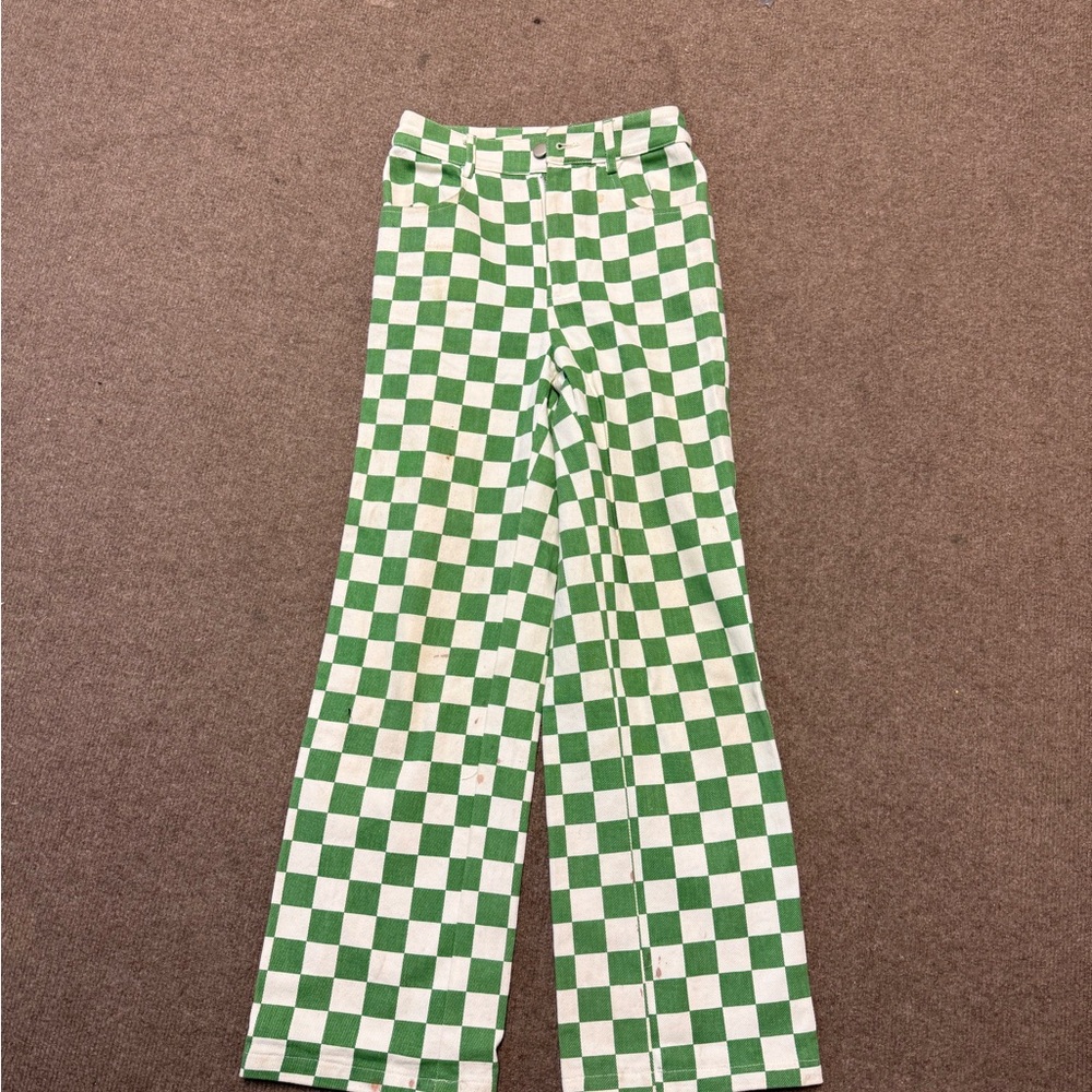 Green and White Checkered Pants - Picture 2 of 2